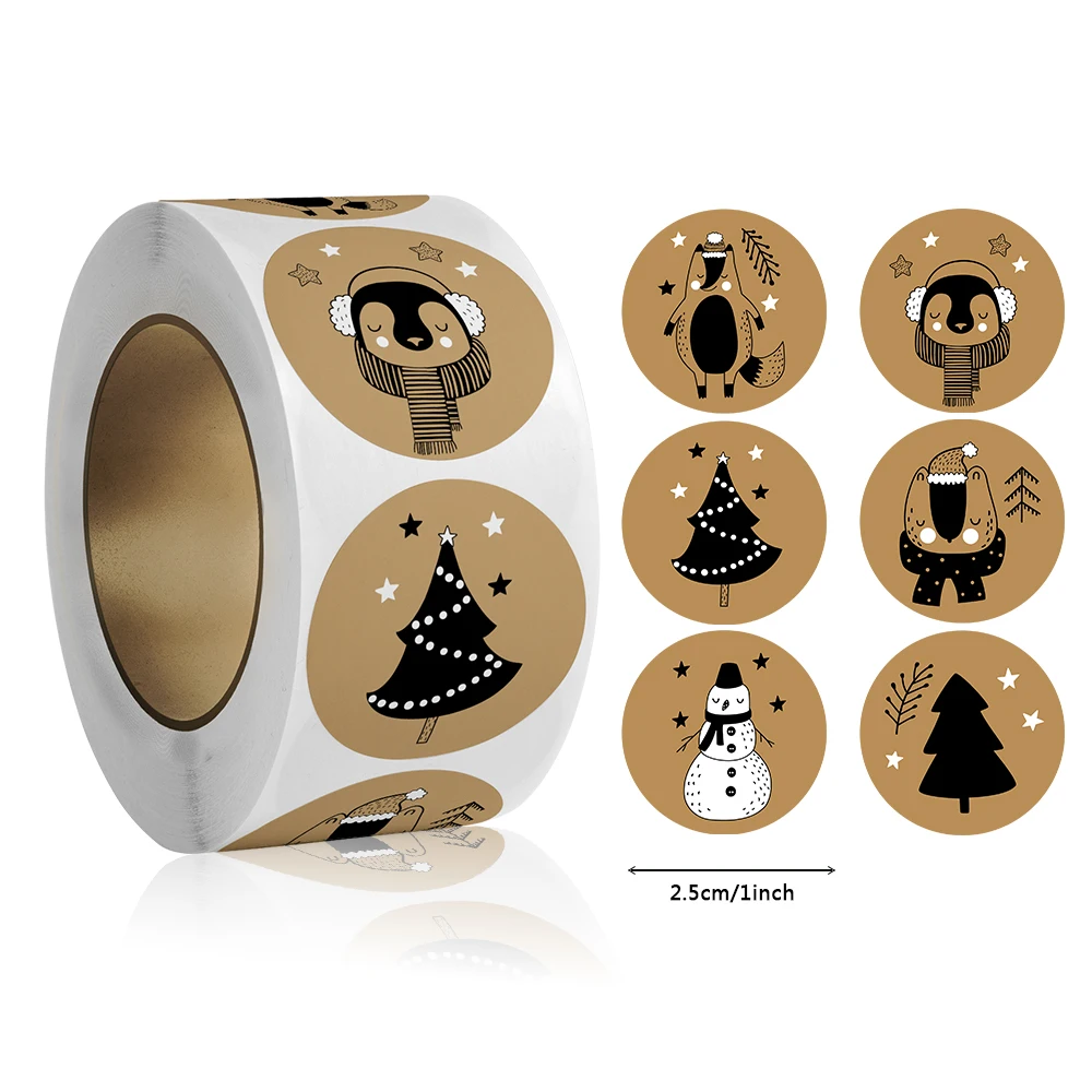 1000 Pcs Kraft Paper Christmas stickers New Year Thank You stickers Christmas Decoration for Card Gift Box Package 1 Inch