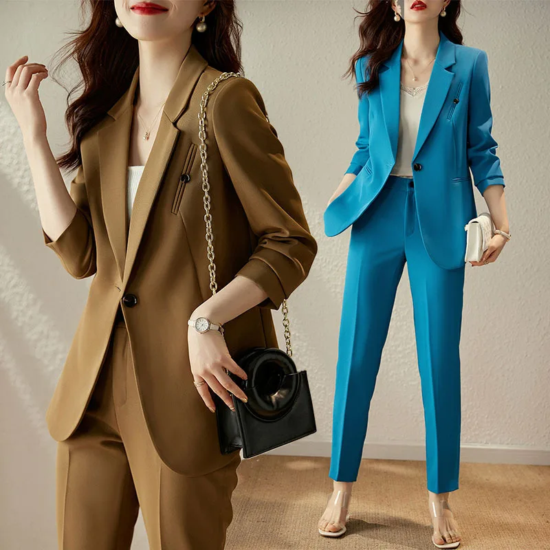 

Spring 2023 New Long Sleeve Solid Color Fashion Suit Professional Women's Pants Work Uniforms Black Formal Coat