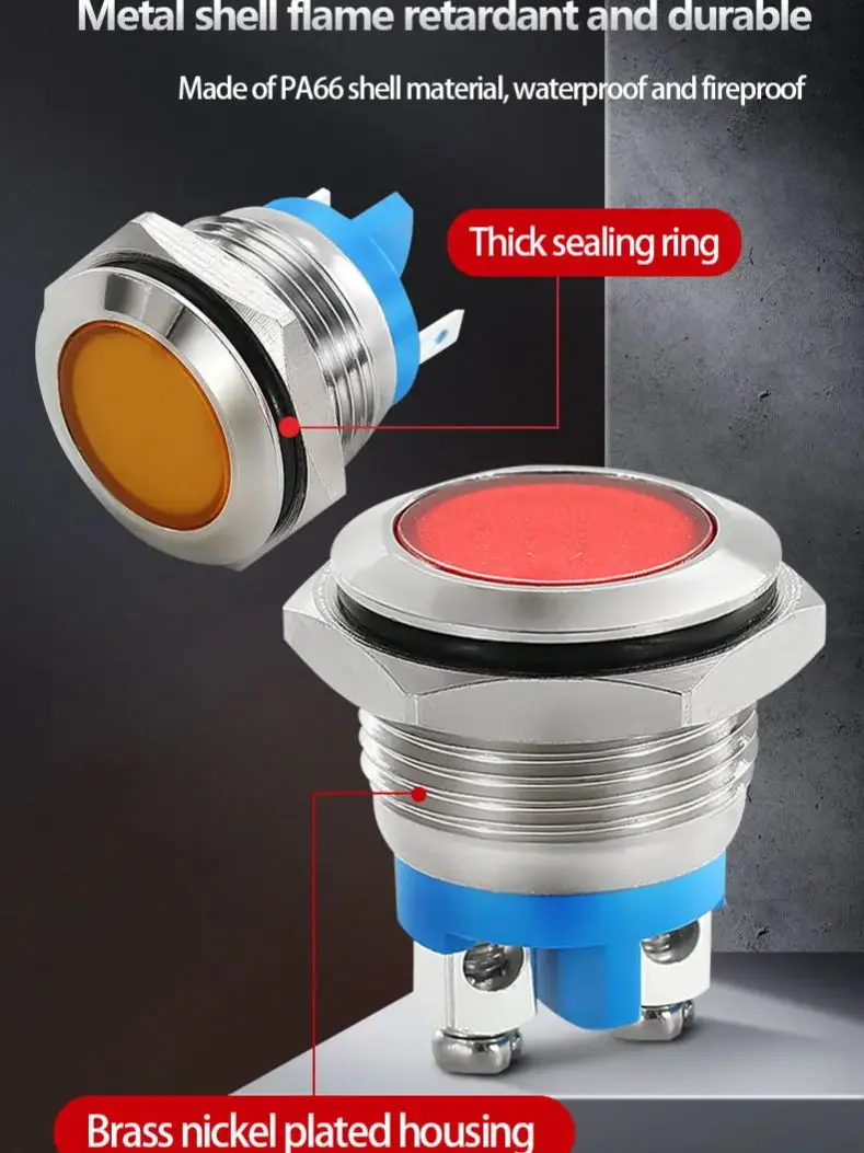 19mm Metal Indicator Light With Wire Indicator Light LED Signal Light IP68 Waterproof Indicator Light
