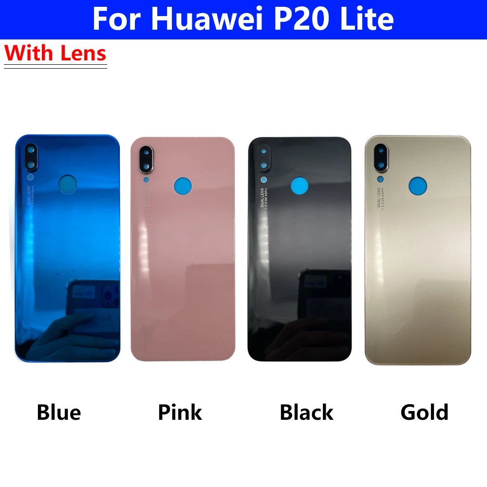 NEW Back Glass Rear Cover With Adhesive For Huawei P20 Lite Battery Door Housing Case back cover With Camera Glass Lens P20 Lite