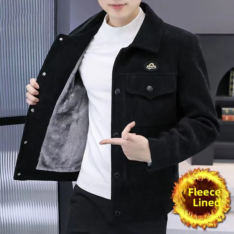

Men's Corduroy Jaet Thiened Fce Casual ort Sle Warm Collar Autumn Winter Outerwear Korean Version Youth Leisure