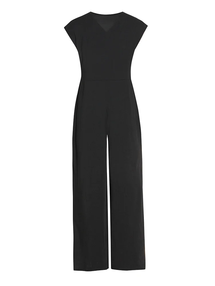 VGH Zomer Sexy Jumpsuit Voor Vrouwen V-hals Mouwloos Hoge Taille Effen Minimalistische Losse Wijde Pijpen Broek Vrouwelijke Kleding Nieuwe Stijl