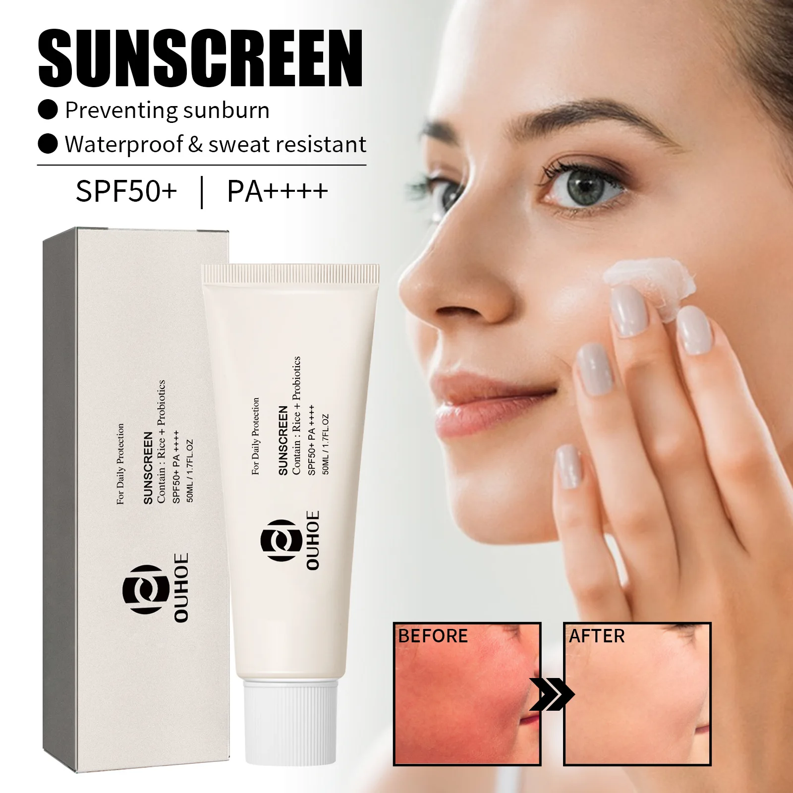 SPF50 + Zonnebrandcrème Koreaanse Rijst Probiotische Solar Blocker Huid Whitening Cream Anti UV Zon Blok Facial Milde Moisturizer Serum 50 ml