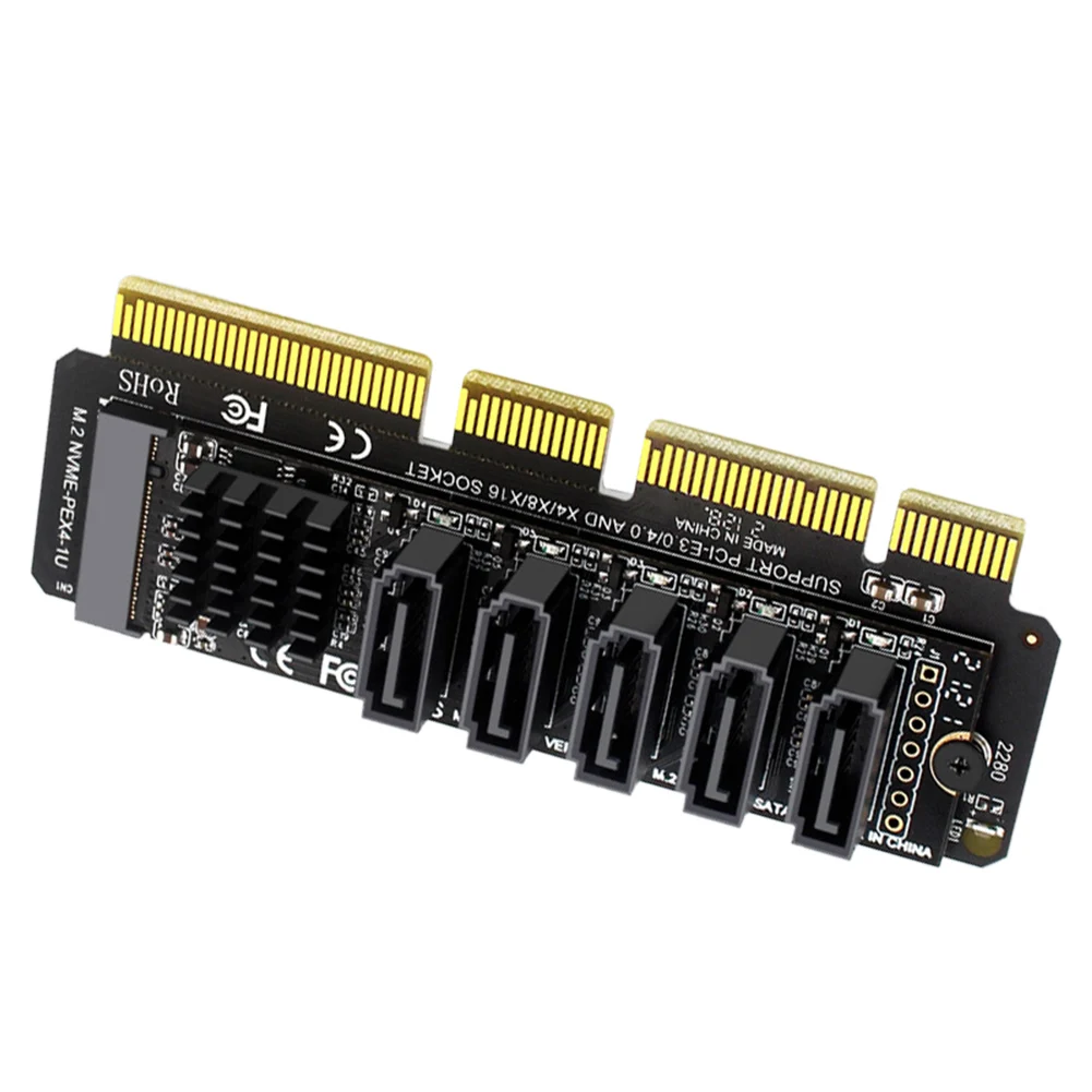 

M.2 NVME To 5 Ports SATA3.0 Adapter M2 NVME SSD To SATA3.0 Expansion Card 6Gbps SDD Converter Card JMB585 Chipset Plug and Play