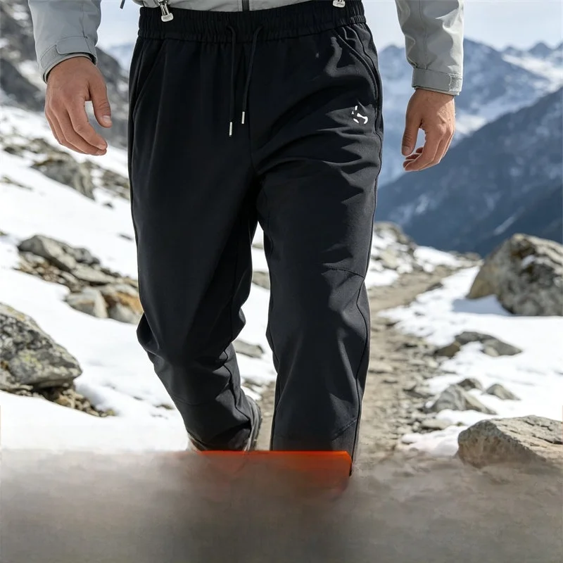 Outdoor Fleece Lined Pants Men's Own Knee Pads Warmth Locking Autumn Winter Straight Leg Casual Trousers for Couples