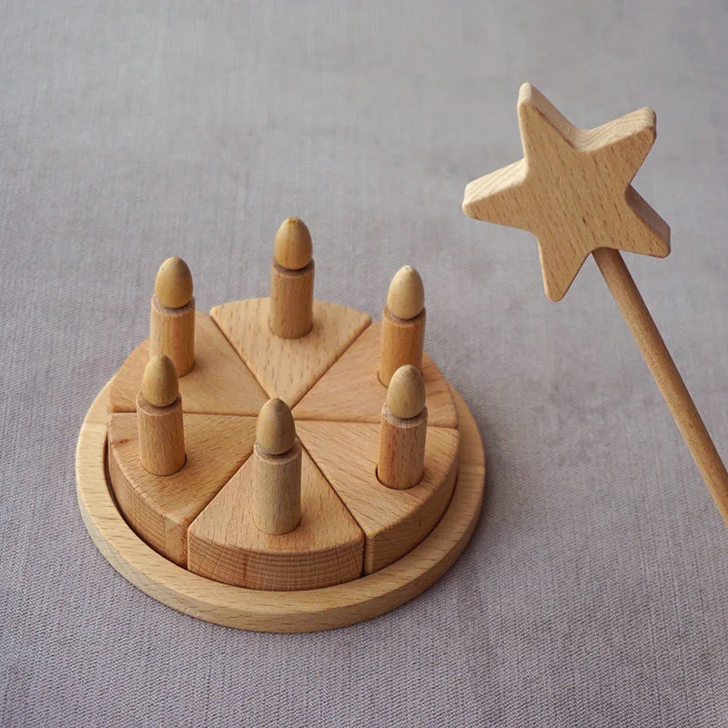 1set Wooden Birthday Cake Solid Wood Nordic Home Ornament Eco Friendly Play Food Model Pretend Play Table Decor Decoration
