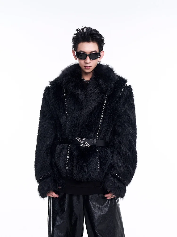 Men's 2024 Autumn Winter New Chic Faux Fur High-end Light Luxury Long-sleeve Imitation Fur Thickened Padded Thermal Coat Jackets