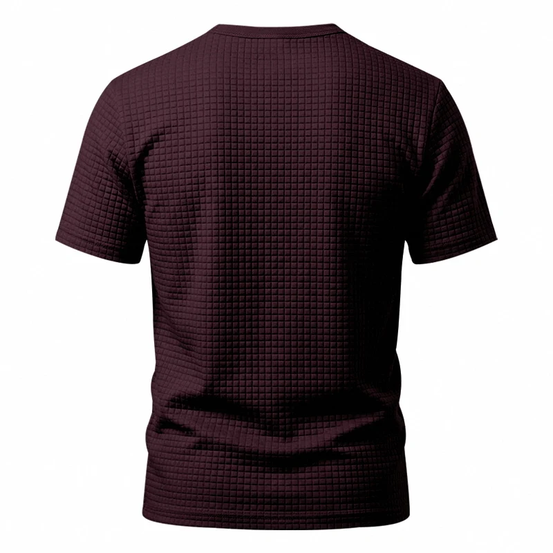 Men's check texture Henry collar short-sleeved casual T-shirt, with a loose design, suitable for summer sports and daily wear view 5