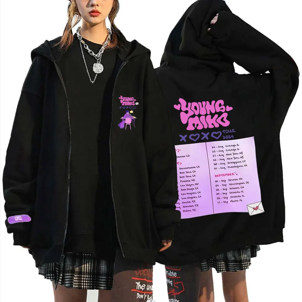 

Young Miko Xoxo Curita Tour Merch Zipper Hoodie Men Women Fashion Oversized Zip Up Jacket Male Casual Cotton Zip Up Sweatshirt