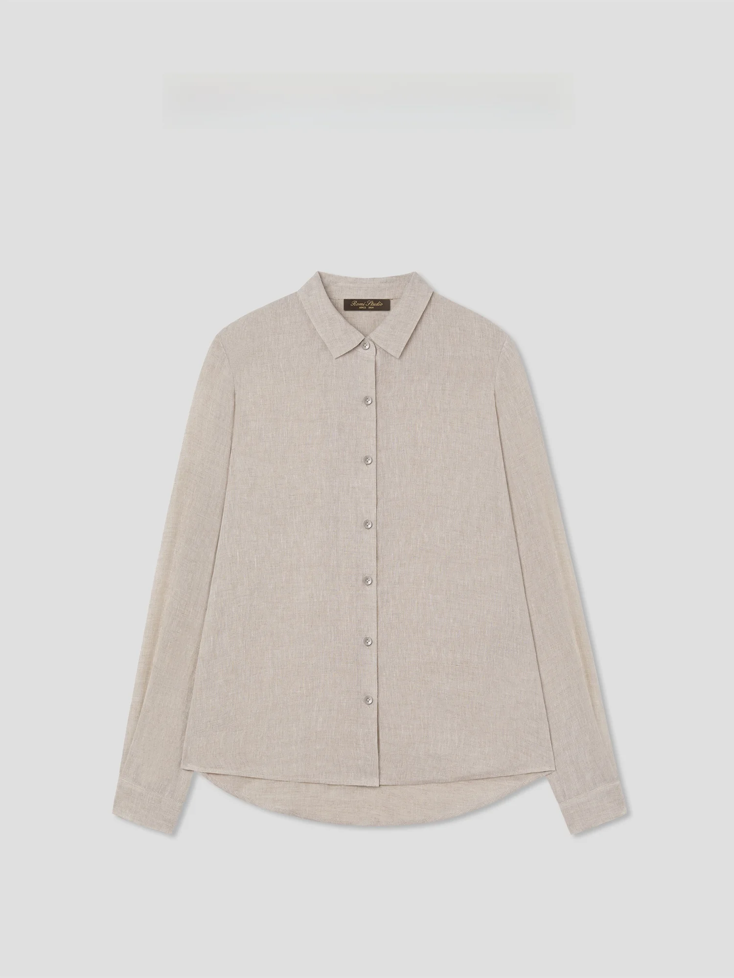 

Женская рубашка Romi Studio Classic из текстурированного льна с винтажным воротником, длинными рукавами и свободным кроем, серия 'Quali First'
