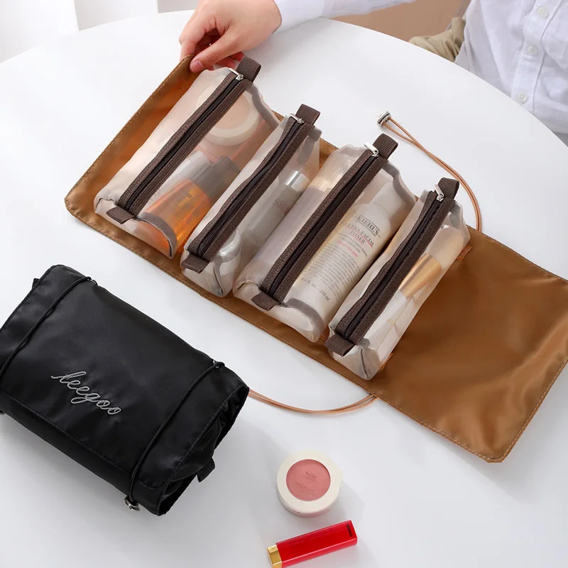 Detachable Makeup Bag 4 in One Large Capacity Simple Travel WOMEN'S Foldable Travel Cosmetics Storage and Washing Bag