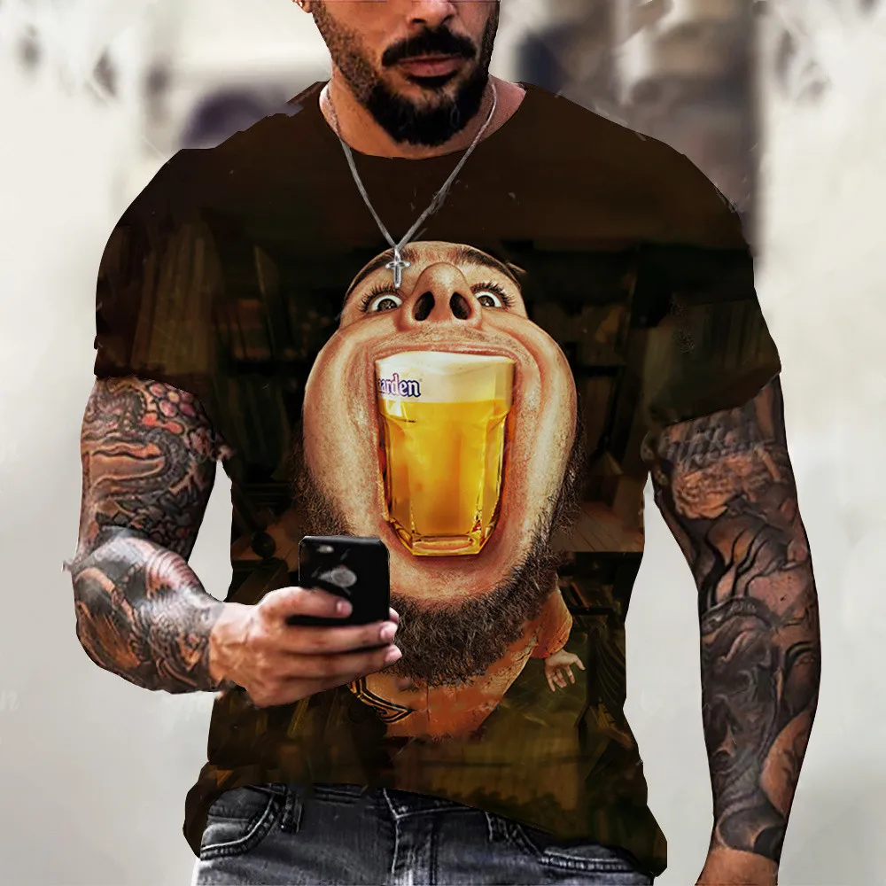 

Funny For Men And Women Wear 3D Beer Printed T-shirt Time Letter Fun Novelty T-shirt Men Short Sleeve Shirt Clothing