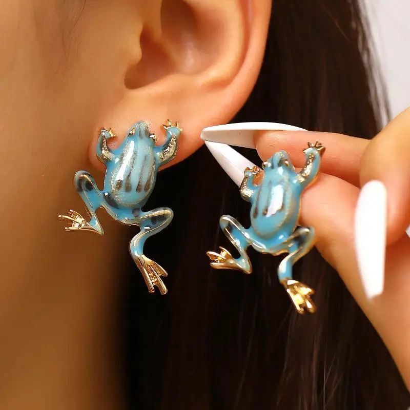 Cute Frog Earrings Hip Hop Rock Quirky Cartoon Creative Personality Women Accessories for Daily Dating