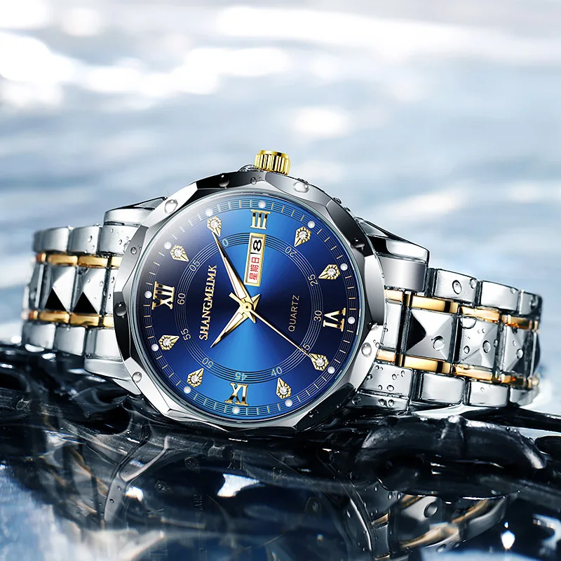 -Jam Tangan Quartz Pria, Casing Tali dan Kalender Batu Permata - Jam Tangan Pria yang Modis