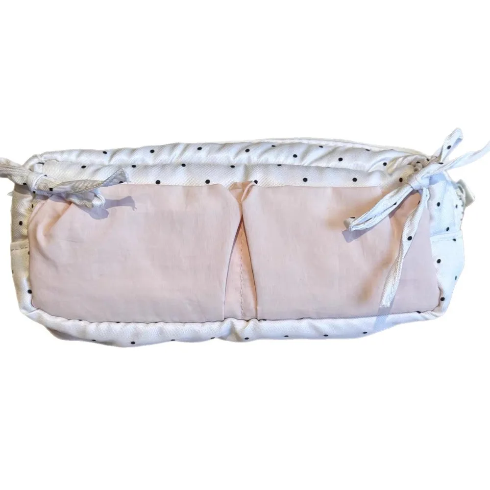 Large Capacity Polka Dot Pencil Bag White With Pink Zipper Student Pencil Box Simple and Niche Cute Bow Pencil Case Stationery