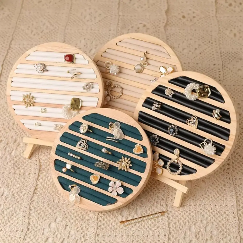 Round Shape Jewelry Display Rack Velvet Lining Storage Tray Ring Earring Holder Necklace Bracelet Wooden Jewelry Organizer