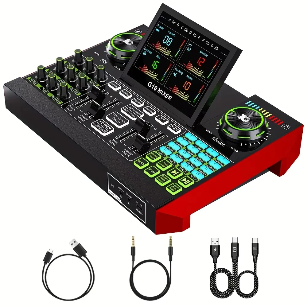 Tenlamp G10 Podcast Microphone Bundle with Live Sound Card Audio Mixer, Voice Changer DJ Effects XLR 3.5mm Interface for PC Smartphone Gaming Streaming Recording YouTube Studio Vlog