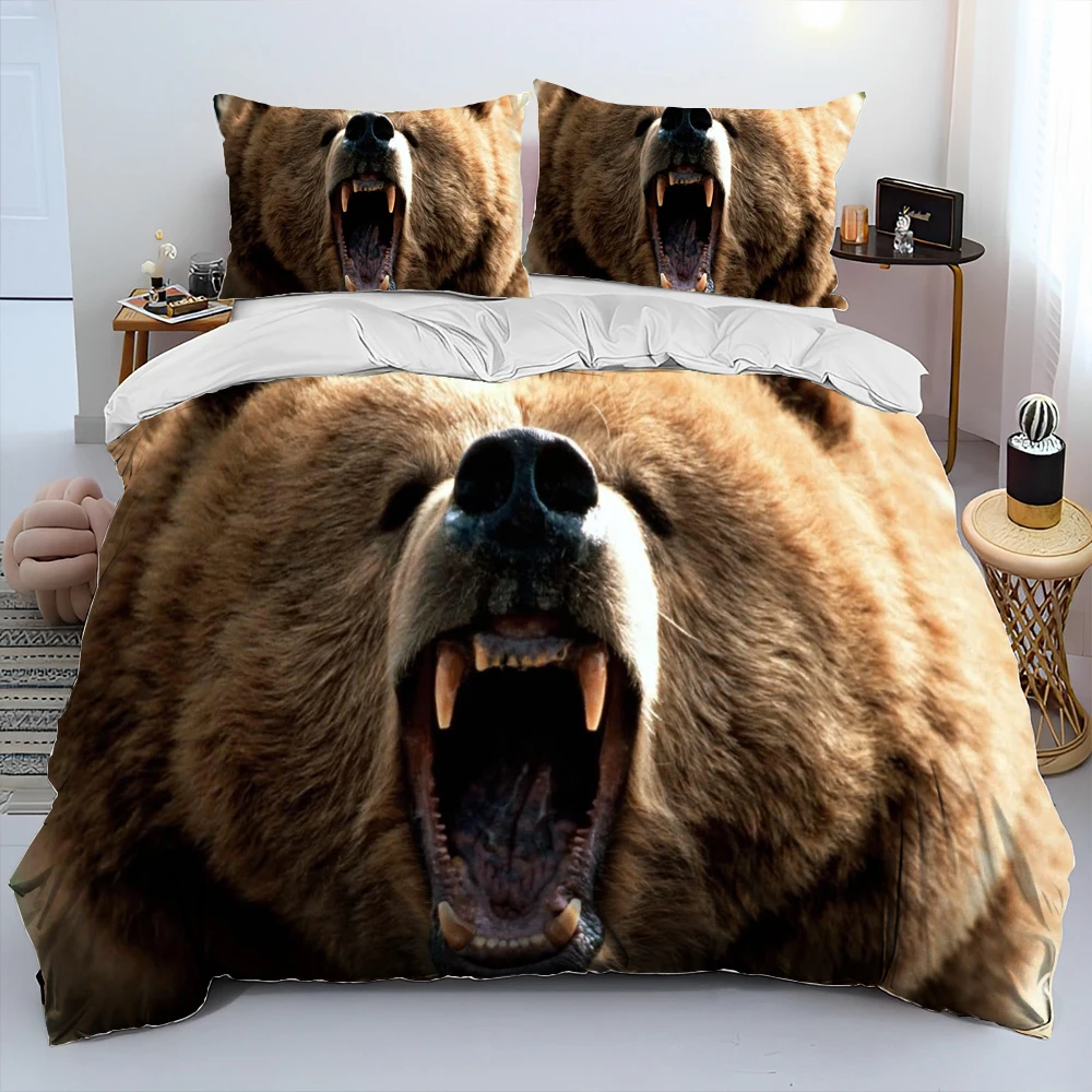 Brown Bear Polar Bear Animal Comforter Bedding Set,Duvet Cover Bed Set Quilt Cover Pillowcase,King Queen Size Bedding Set Adult