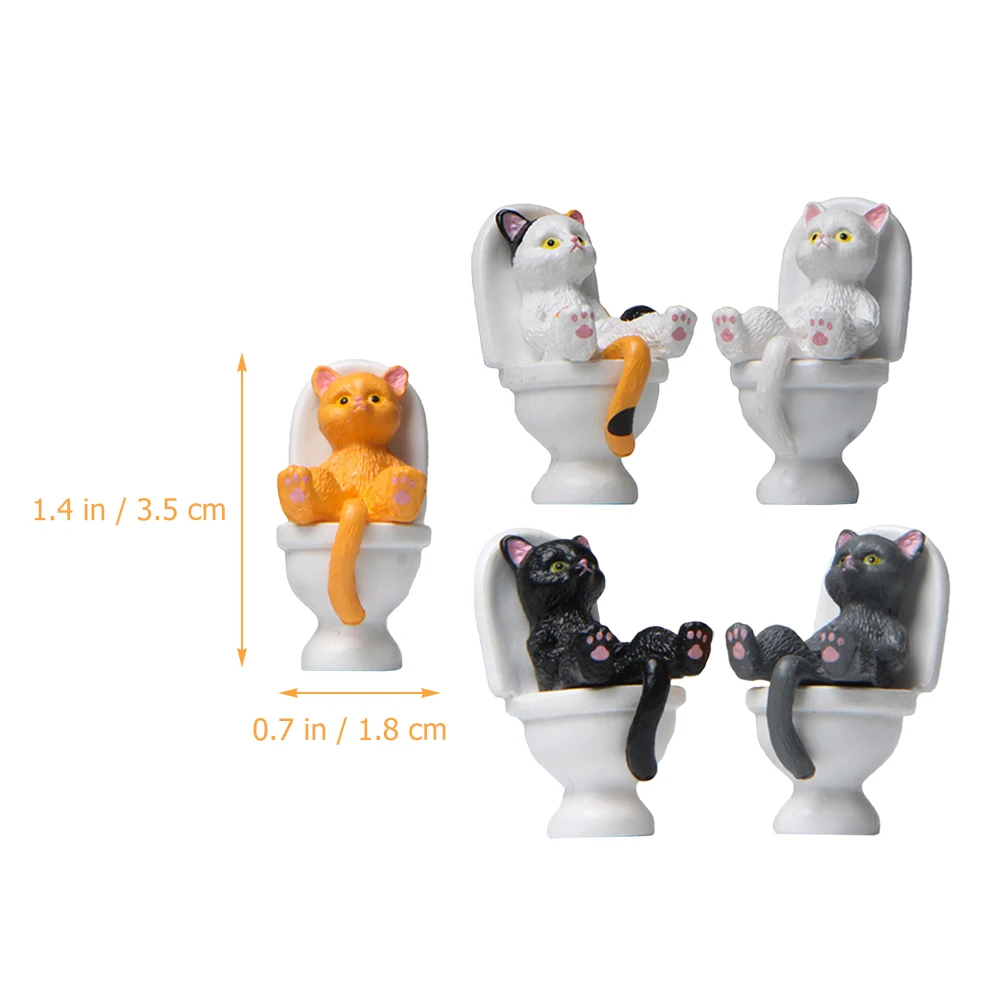 

5 Pcs Sitting on Toilet Cat Ornament Decor Cartoon Cat Statue Desktop Ornament Kids Friendly Mini Model Home Decor