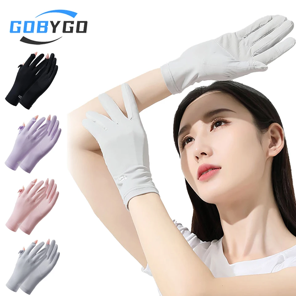 

GOBYGO 1Pair Sunscreen Gloves Ice Feeling Outdoor Cycling Silicone Anti-slip Open Finger Touch Screen Breathable Cycling Gloves