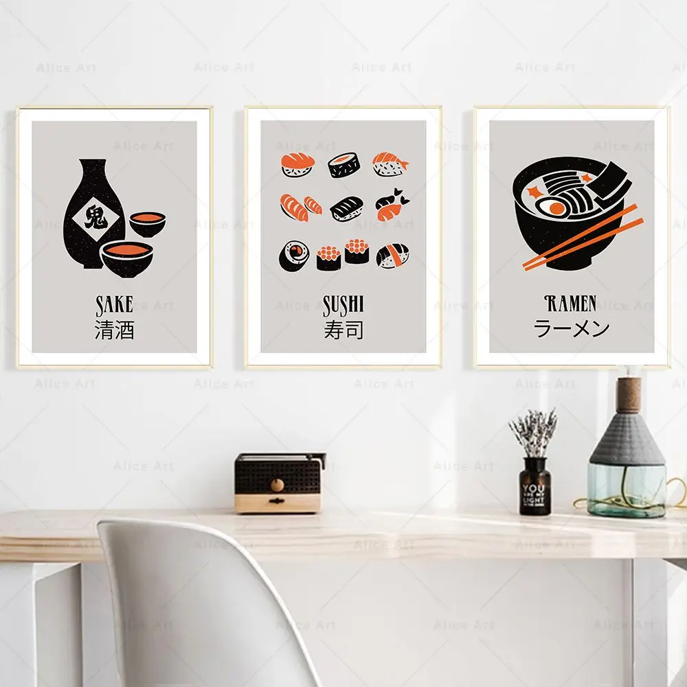 Japanese Food Wall Art Prints Funny Sake Sushi Ramen Noodles Poster Kitchen Canvas Painting Pictures For Living Room Home Decor