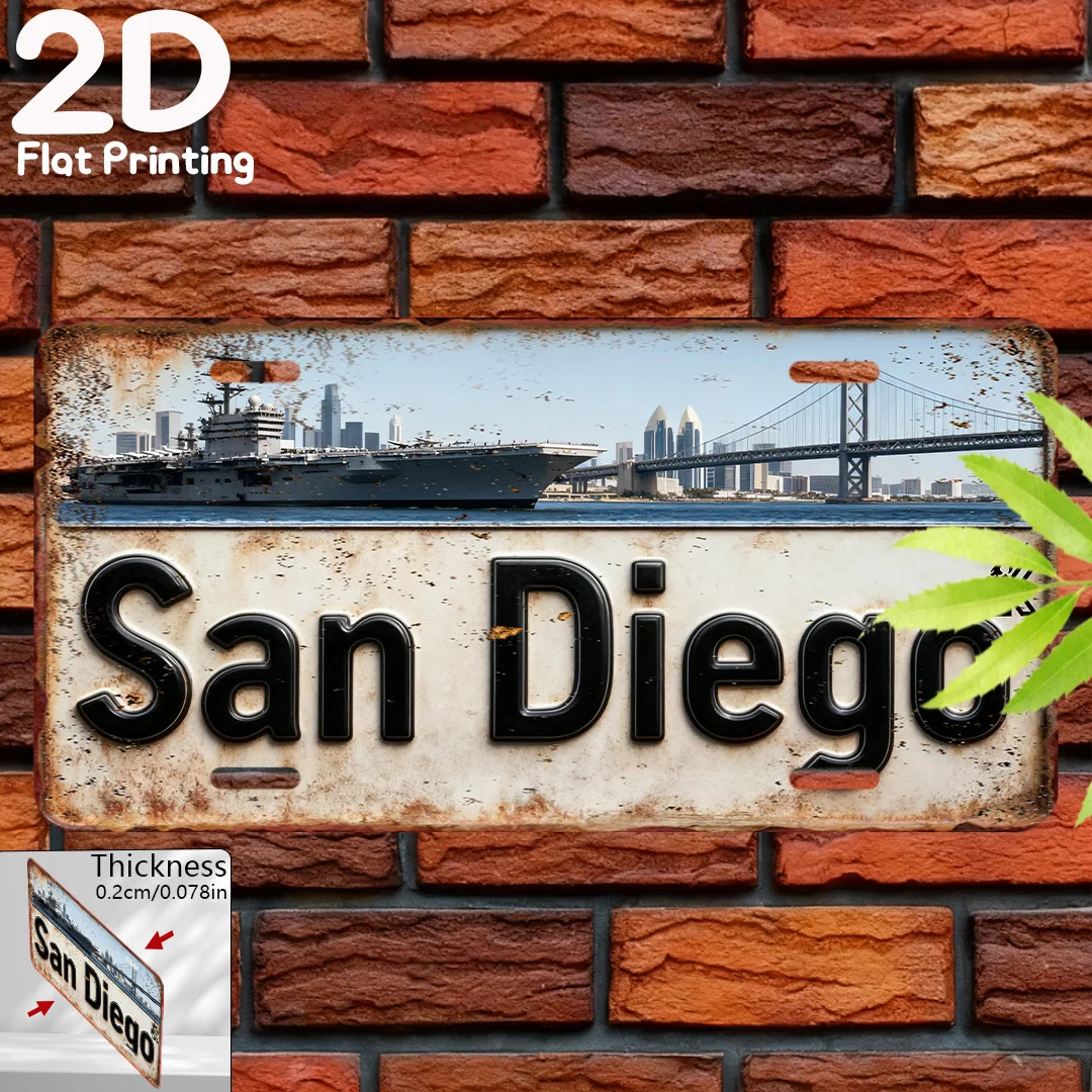 2D Flat - 2D Printed on a Flat Surface, Single Piece, Vintage Sign, Decorative Plaque And Ornament (15.24 cm X 30.48 cm), San Di