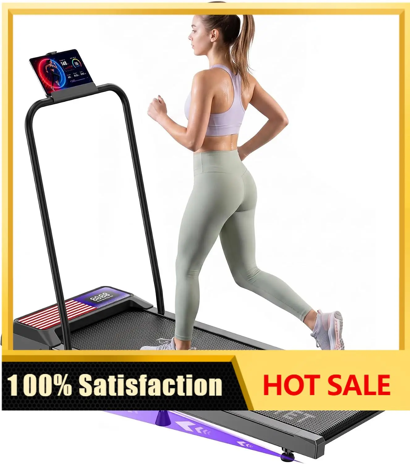 Walking Pad Treadmill with Handle Bar, 8% Incline Under Desk Treadmill | 2.5HP quiet motor, 265 lb capacity, 0.6-4 MPH speed, 15