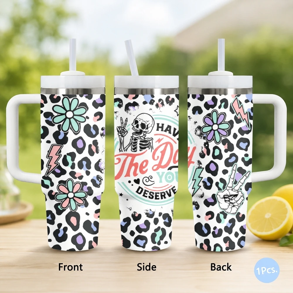 Have the Day You Deserve Vacuum Flasks 40oz Stainless Steel Insulated Tumbler with Handle & Straw Leakproof Car Mug