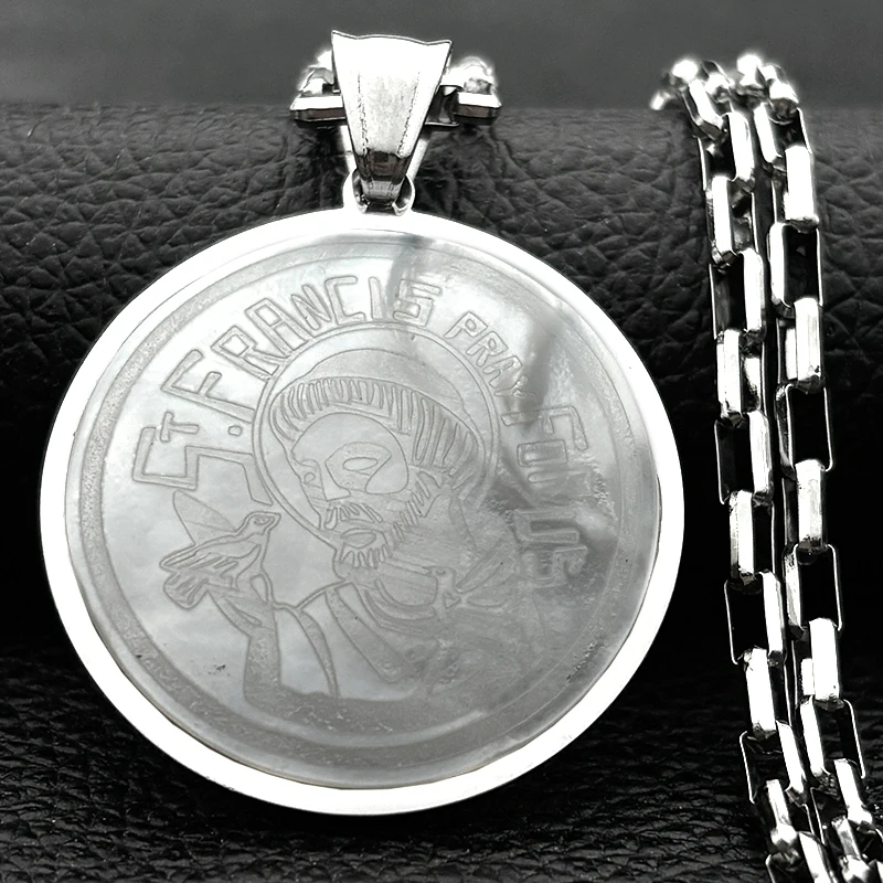

Catholic ST FRANCIS PRAY FOR US Pendant Necklace for Women Men Stainless Steel Gold Color Animal Medal Chain Amulet Jewelry