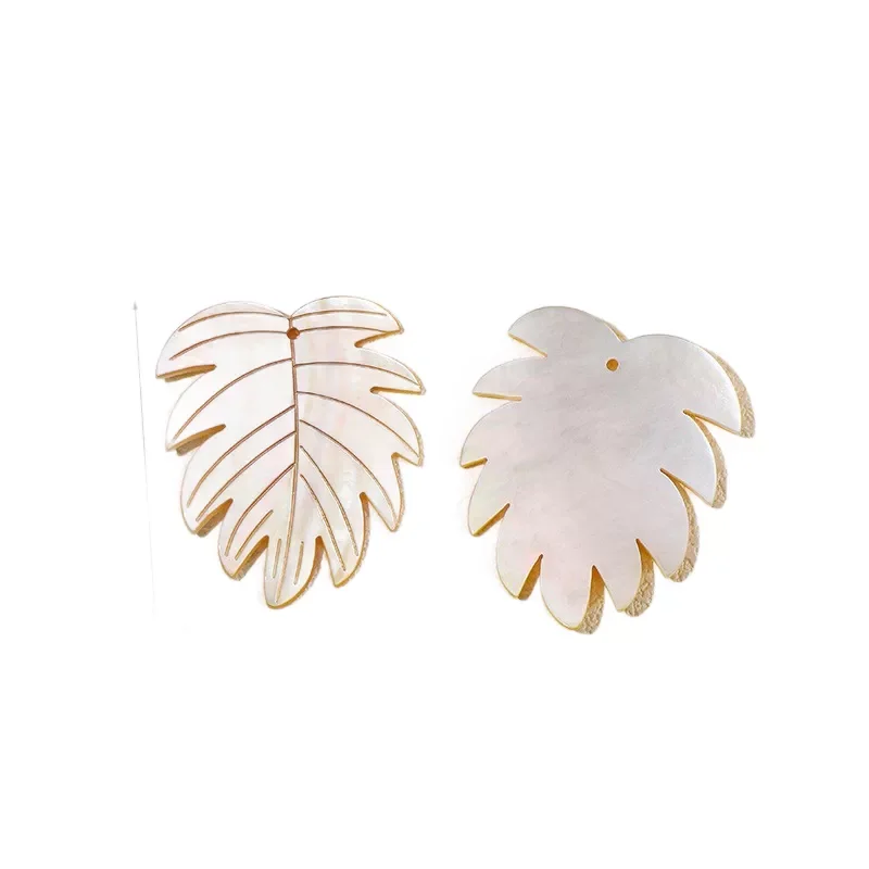 5PCS Yellow color Natural Shell Carved Mother of Pearl Monstera Leaf Pendants 37mmx45mm FIJI Island Jewelry
