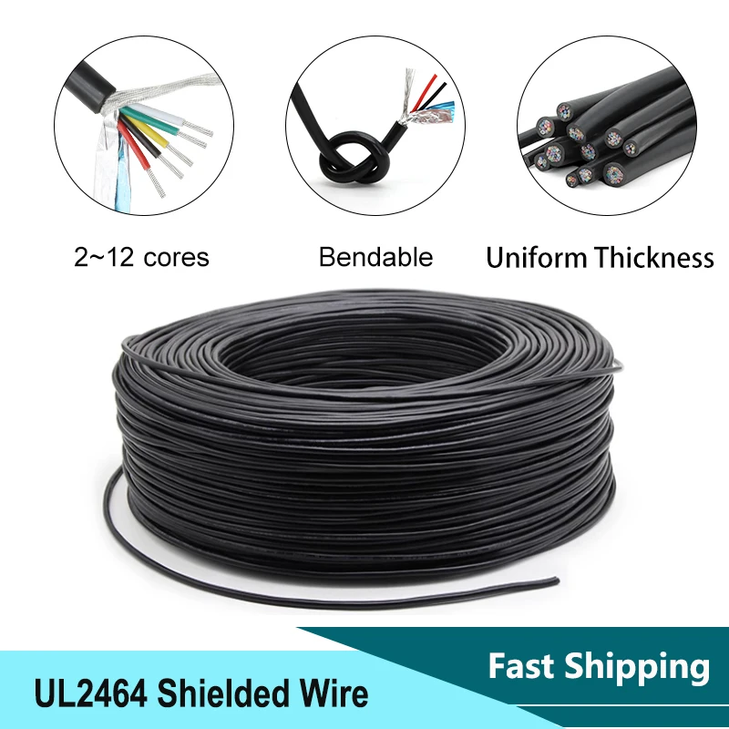 

2/5/10M UL2464 PVC Shielded Wire Line 28 26 24 22 20 18AWG 2/3/4/5/9/10/12 Cores PVC Insulated Tinned Copper Signal Audio Cable