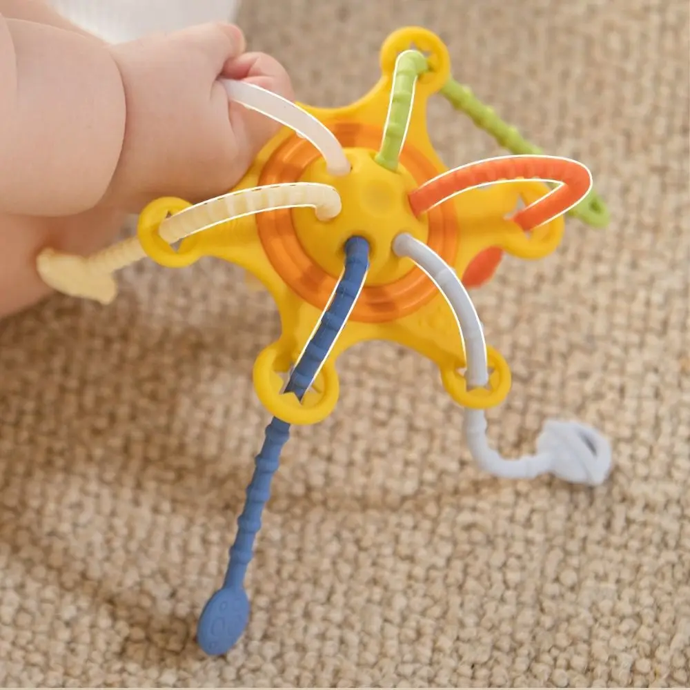 Interactive Teething Toy 3 in 1 Baby Sensory Toys Silicone PP Baby Pull String Toy Develops Cognitive Montessori Infant