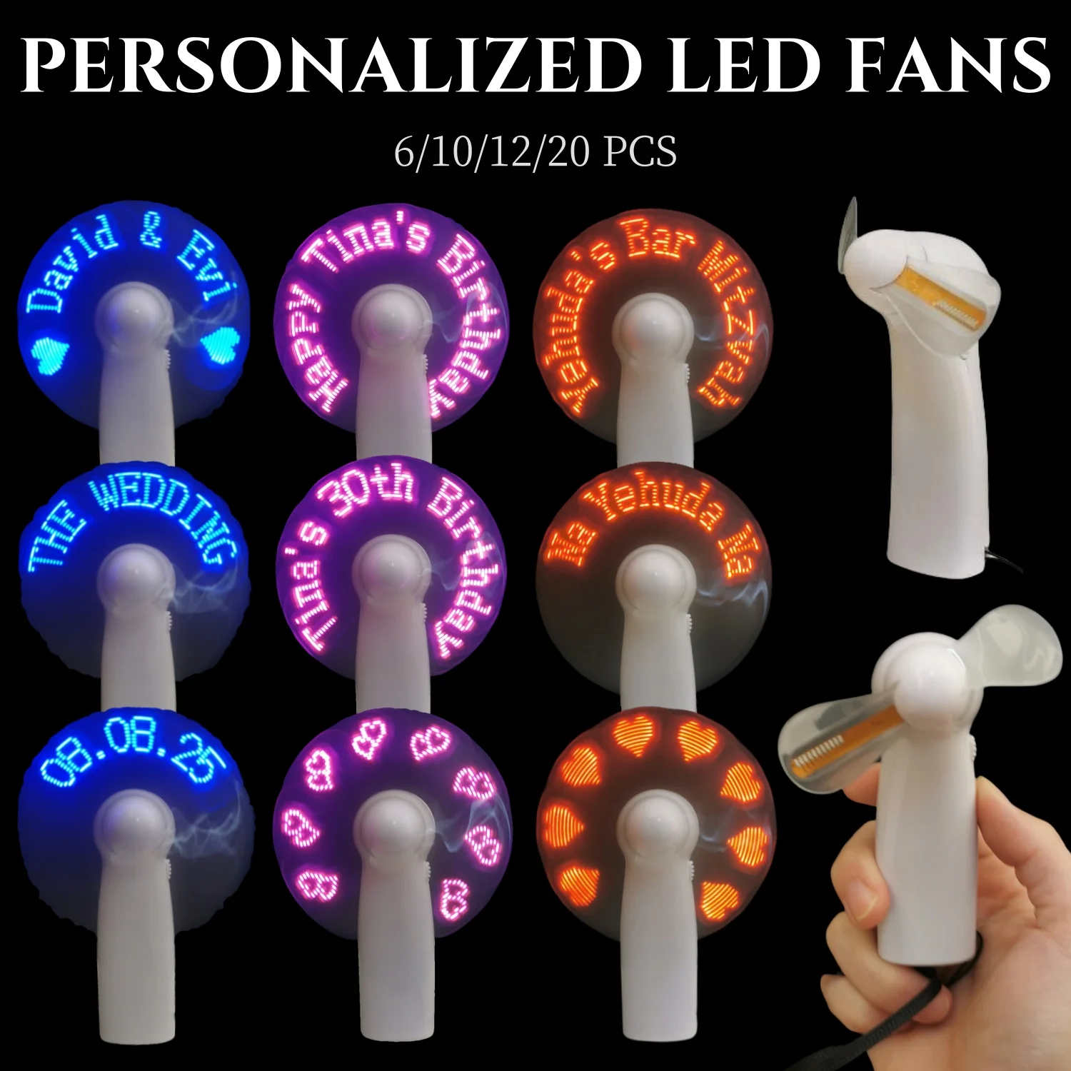 6-20 Pcs Customized LED Fan Personalized Portable Fans Proposal Gifts Light up Fan Outdoor Birthday Bridal Wedding Gift Favors