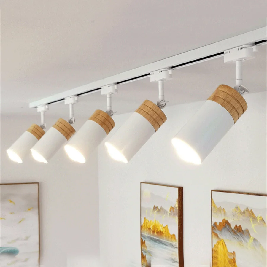 1 Piece E27 Modern Solid Wooden LED Track Light LED Track Rail Spotlight Lamp Bedroom Dining Ceiling Lamps Downlight