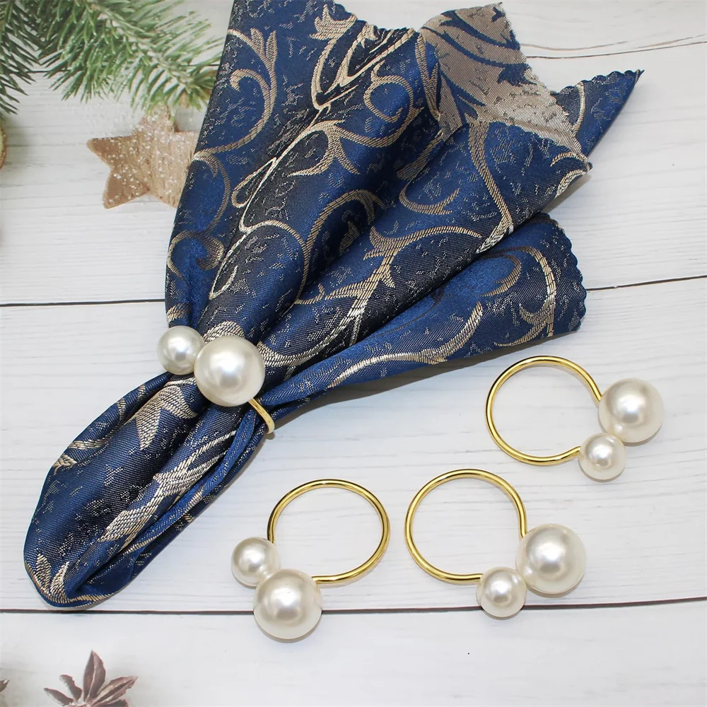 Dvinana 6/12/24Pcs Pearl Napkin Rings Gold Napkin Ring Holders for Wedding Party Formal or Casual Dinning Table Decor HWP23