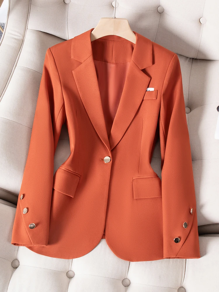 

Fashion Women Formal Blazer Orange Khaki Black Female Office Ladies Long Sleeve Business Work Wear Jacket For Autumn Winter