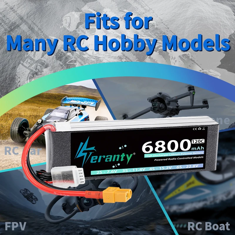 TERANRT 6800mAh LiHV 15.4V 120C Lipo Battery with T/XT60/TRX/EC5 Connector for RC Airplanes Helicopters Car Boat Truck Parts