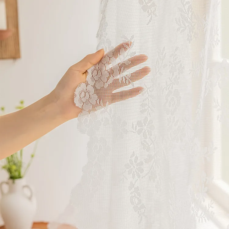 Europäische Vorhänge für Wohnzimmer, Esszimmer, Schlafzimmer, weiße Spitze, besticktes Hochzeitskleid, Tüll – Detail 9