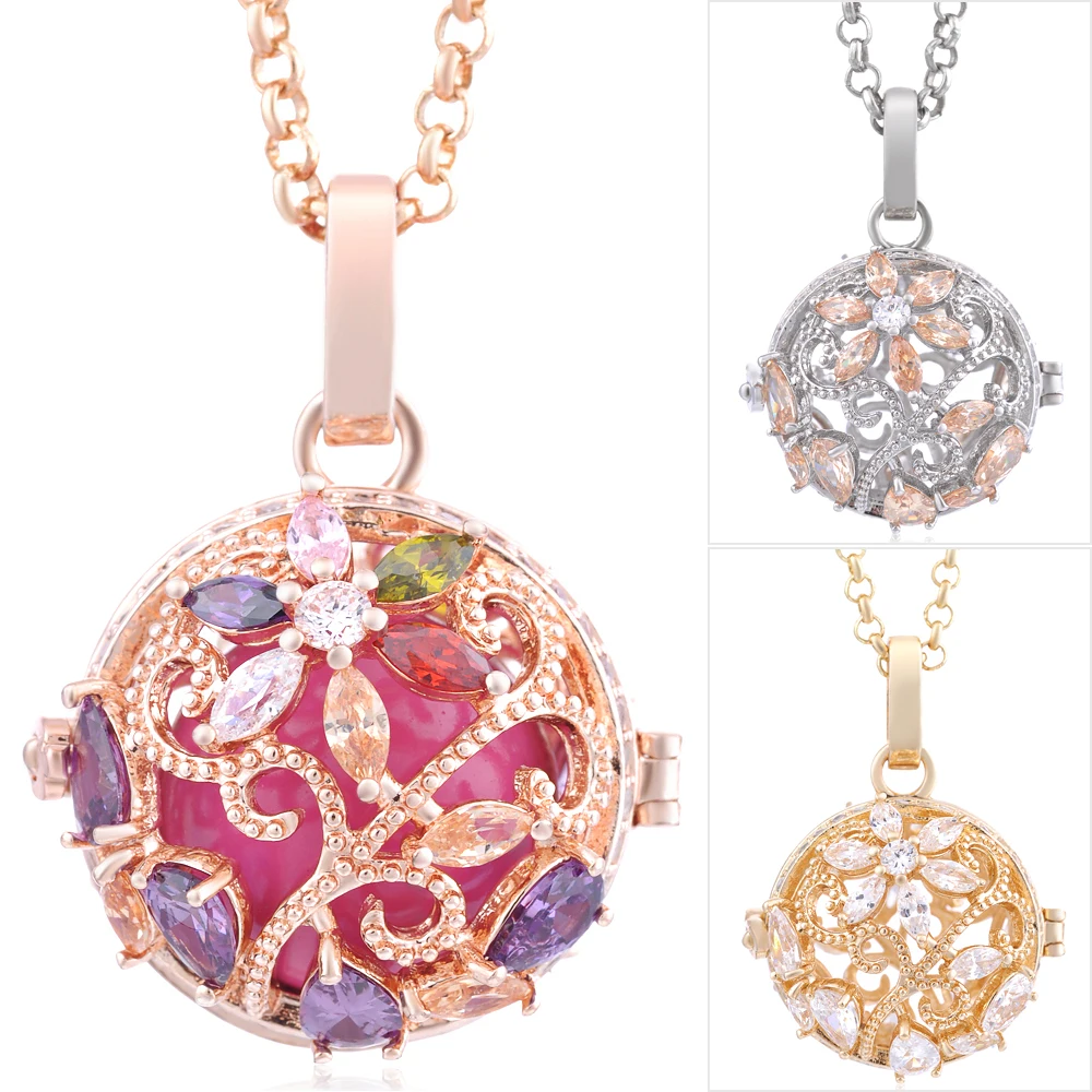 Angel Ball Necklace for Women Flower Ball Harmony with Multicolor Cubic Zircon Crystal with 80cm Stainless Steel Sweater Chain