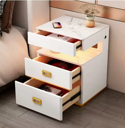 Smart Nightstand Multifunctional Bedroom Bedside Cabinet With Fingerprint Lock USB Wireless Charging  Bedside Cabinet