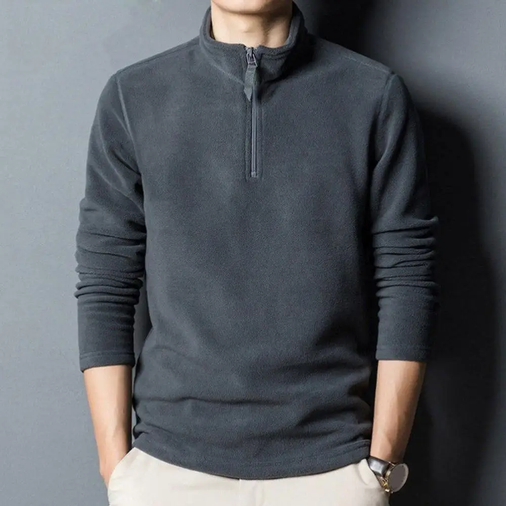 Men Pullover Winter Sweatshirt Cozy Men\'s Winter Sweatshirt Zipper Stand Collar Thick Polar Fleece Neck Stylish