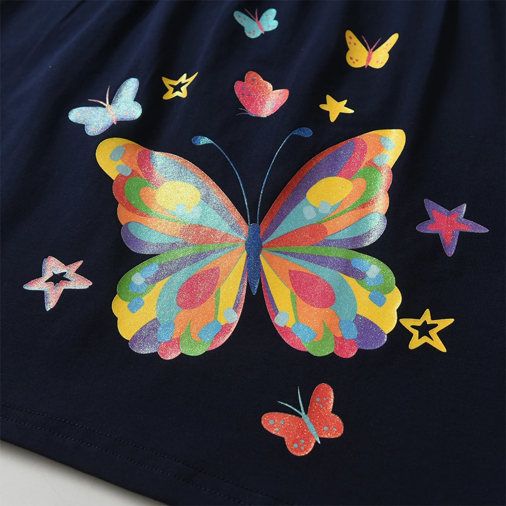DXTON 어린이 데일리 드레스 코튼 유아 캐주얼 의류 레인보우 긴 소매 키즈 드레스 나비 휴가 소녀 드레스 착용