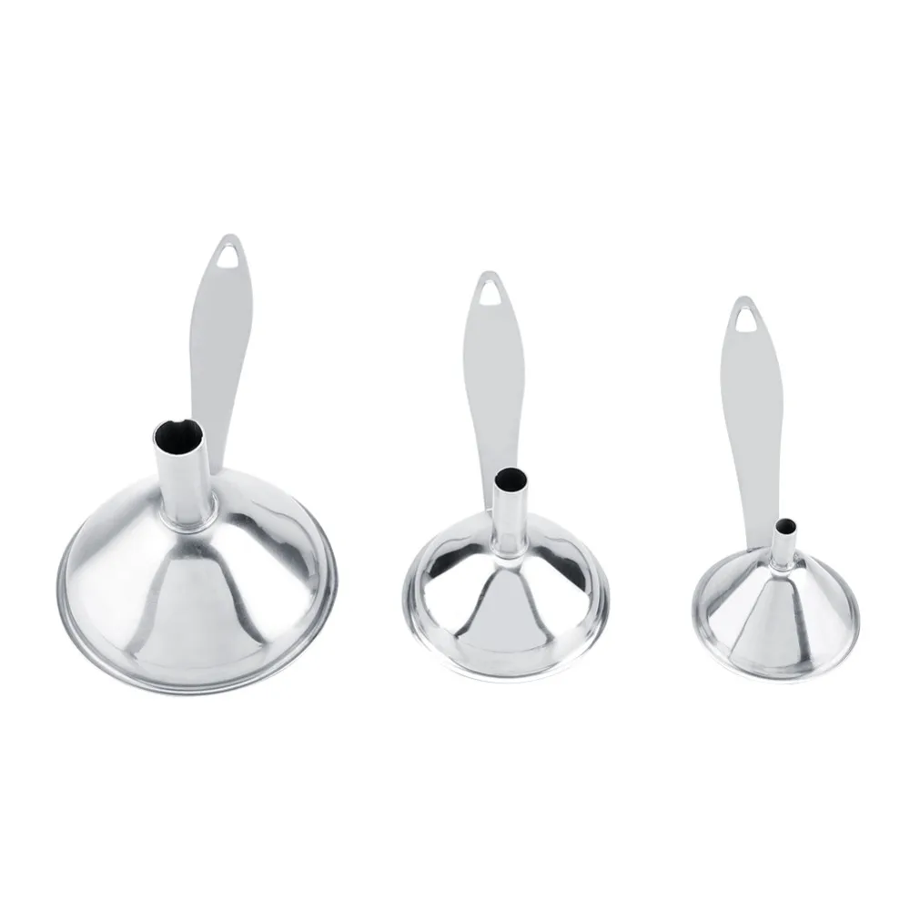 3pcs Stainless Steel Mini Kitchen Funnels Long Handle Cleaning Brushes Included Small Funnels Set Long Handle Funnels