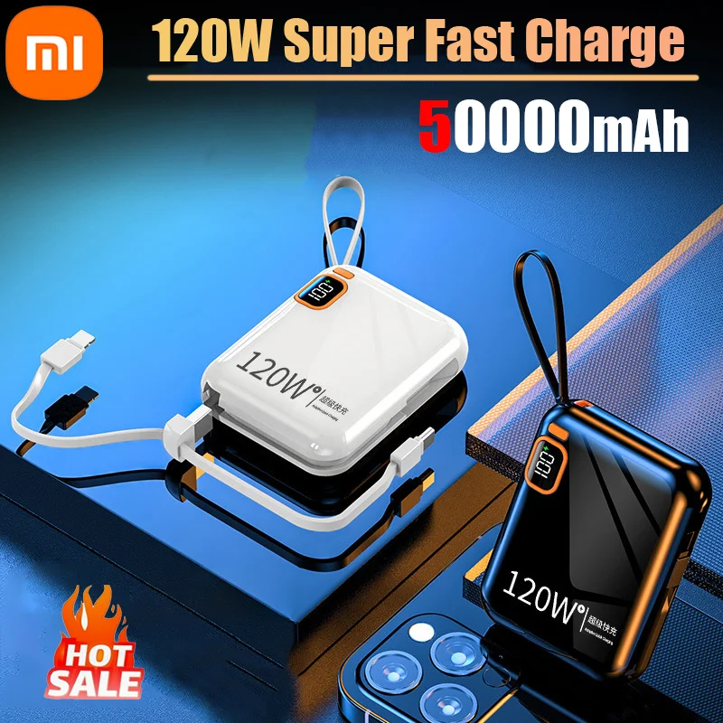 Xiaomi 50000mAh Mini PowerBank 120W Fast Charging Power Bank Portable External Battery With 2in1 Wire for iPhone Samsung HUAWEI