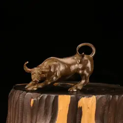 Red Copper Bull Wall Street Cattle Sculpture Copper Cow Statue Mascot Ornament Office Decoration Exquisite Crafts Business Gift