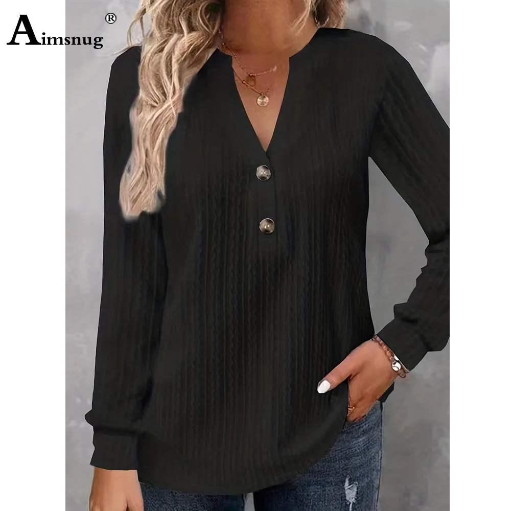 2024 New Autumn Elegant Fashion V-neck Top Women Casual Buttons Up Shirt Female Wave Cut T-shirt Womens Clothing Plus Size S-5XL