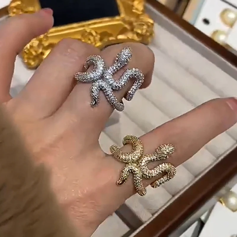 

fashion snake ring gold silver color shiny crystal open ring for women