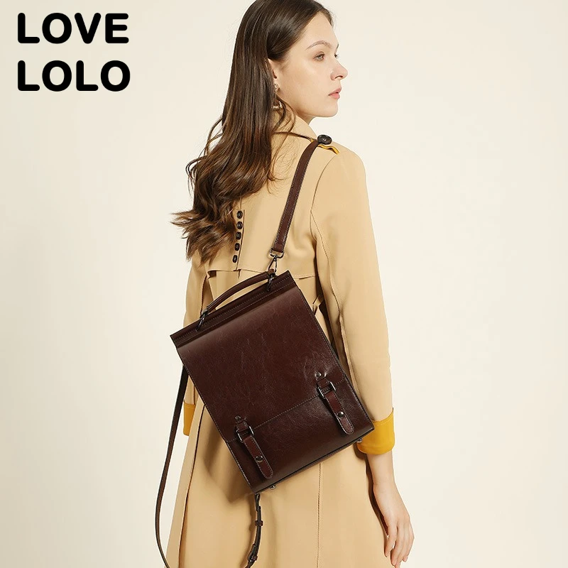 حقيبة ظهر من جلد البقر الأصلي للنساء حقيبة كمبيوتر محمول مدرسية Preppy حقيبة كتف كلاسيكية للكلية البريطانية حقيبة كتف للطلاب