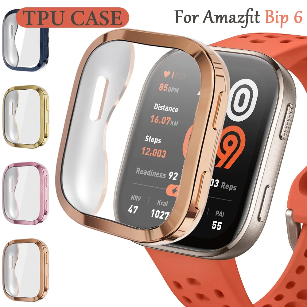 حافظة واقية من مادة TPU بتغطية كاملة وإطار واقي للشاشة وملحقات غطاء ممتص للصدمات لساعة Amazfit Bip 6 الذكية