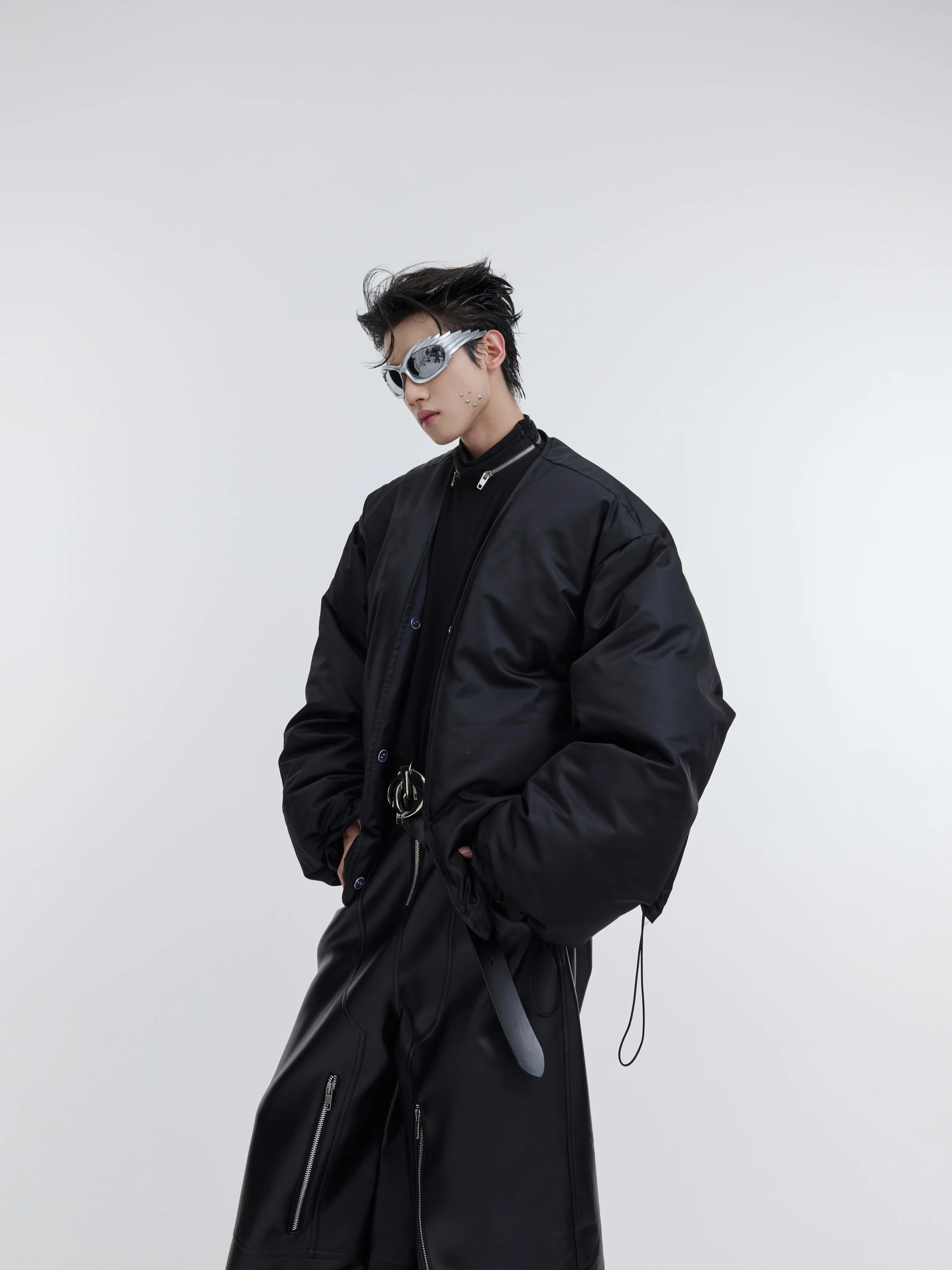 High Street Winter Warm Anti Mink Fur Neck Thick Padded Cotton Coat Men's Detachable Scarf Splicing Design Loose Fit Jacket